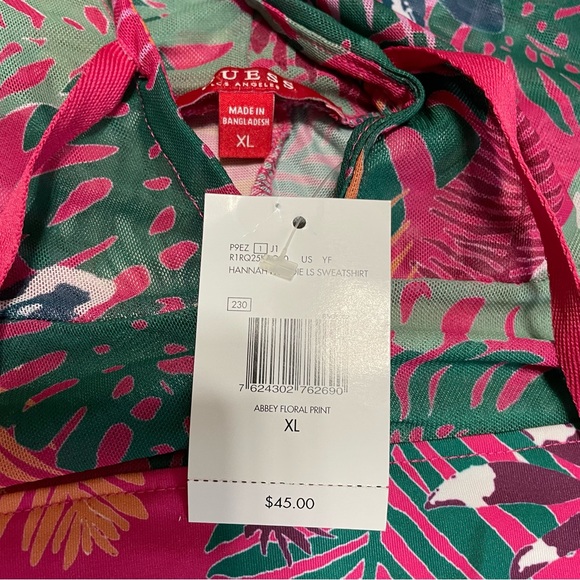 Guess lightweight pullover pink tropical NWT XL - Picture 4 of 5